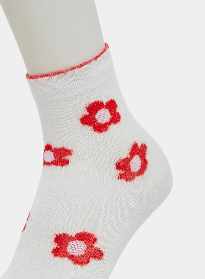 Styli Pack of 5 - Girls Floral Patterned Cotton Socks